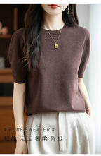 Fall/winter women's O-neck basic warm casual pullover fashion short sleeve 100% wool 22-color knitted sweater.