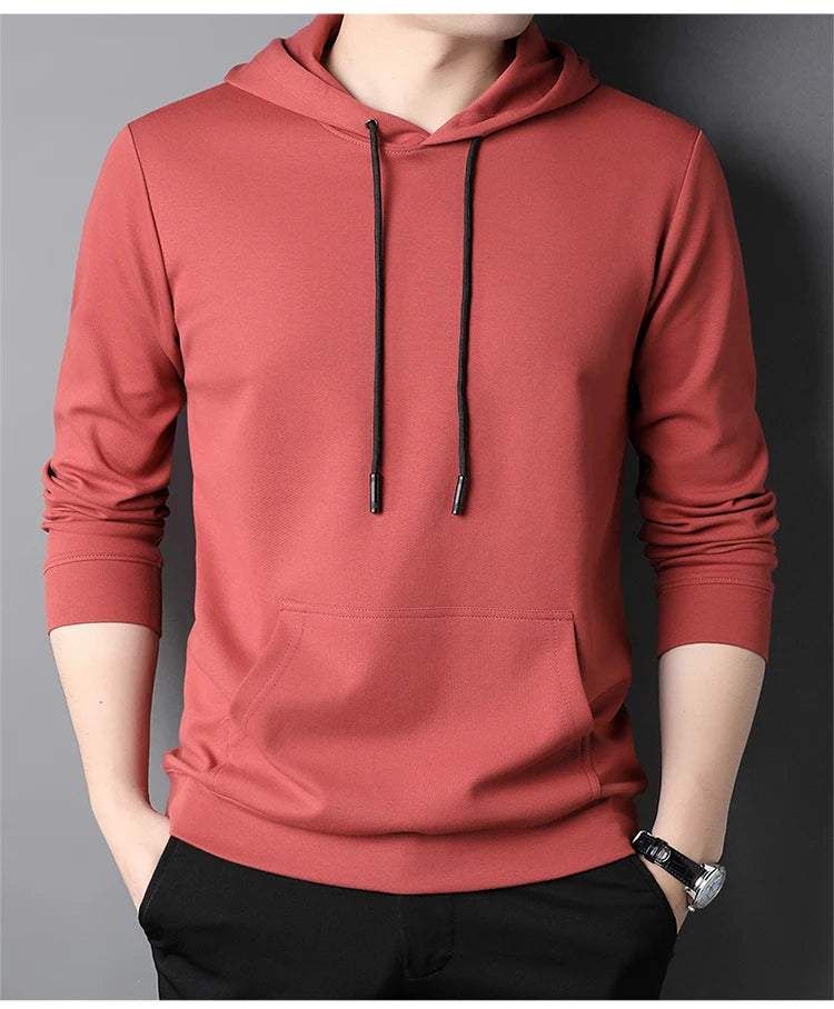 Spring Autumn Thin Pure Cotton Hoodie Men's Slim Fit Korean Sle Trendy  Color Long Sve T-irt Casual Comfortable