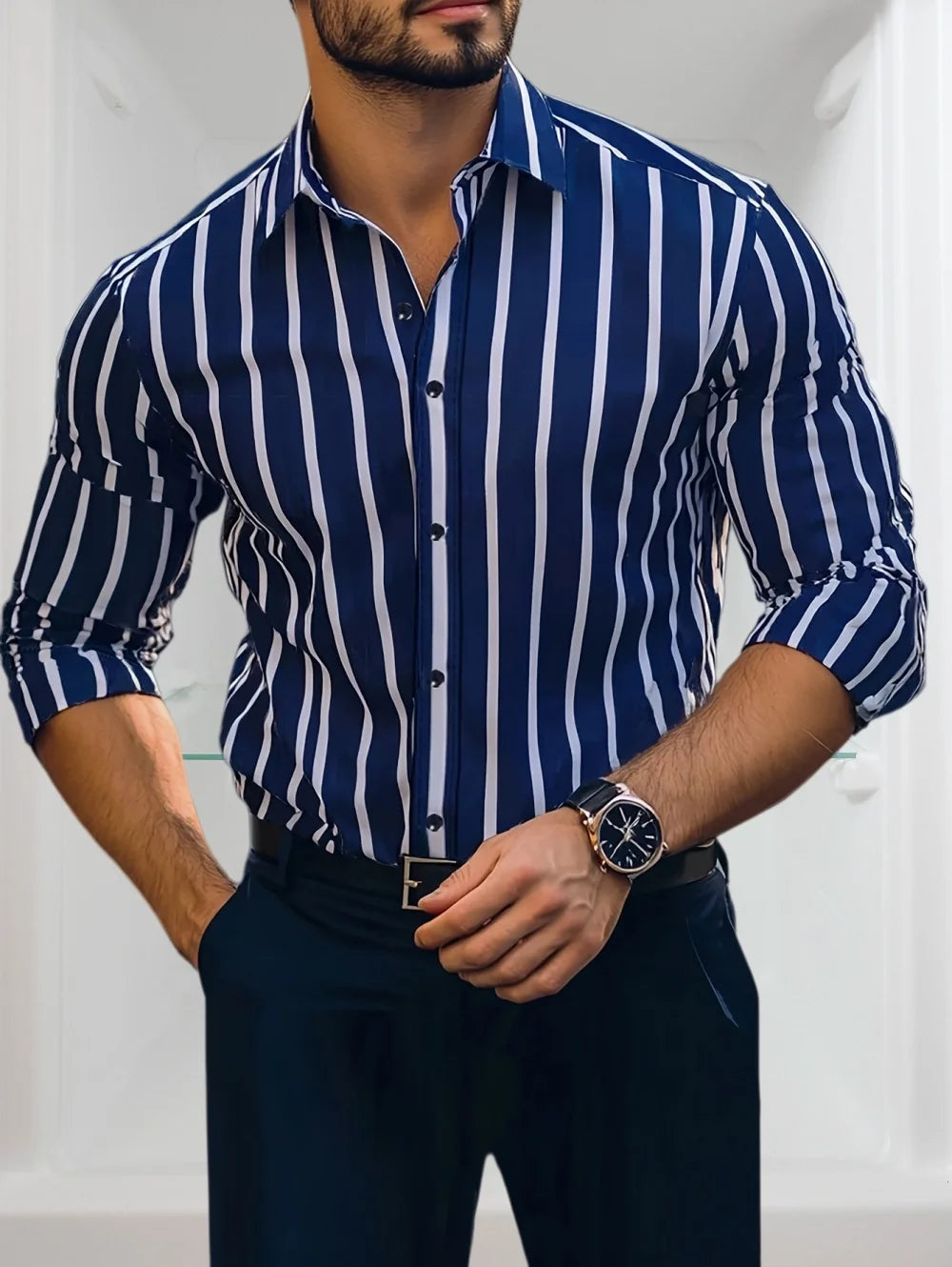 New Selected Men's Spring and Summer Retro Striped Shirts Long Sleeved Single Breasted Button Tops Trendy Casual Men's Clothing