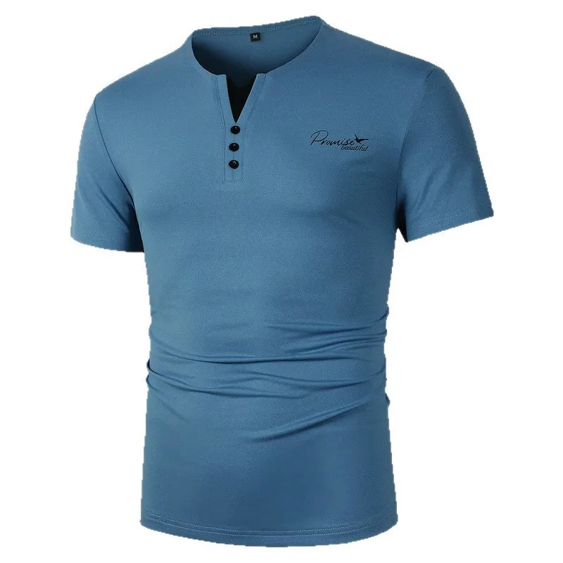 New Casual Short Sleeve Hoodie for Men Polyester Fiber Slim Fit Summer T-Shirt Youth Fashion Basic Solid Color Print Design