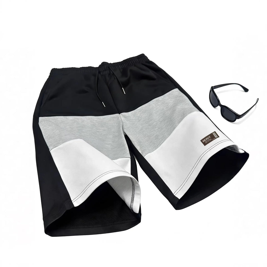 Men's Casual Color Block Short Pants American Loose Straight Leg Five-Quarter Length Summer New Sporty Trendy Polyester Fiber