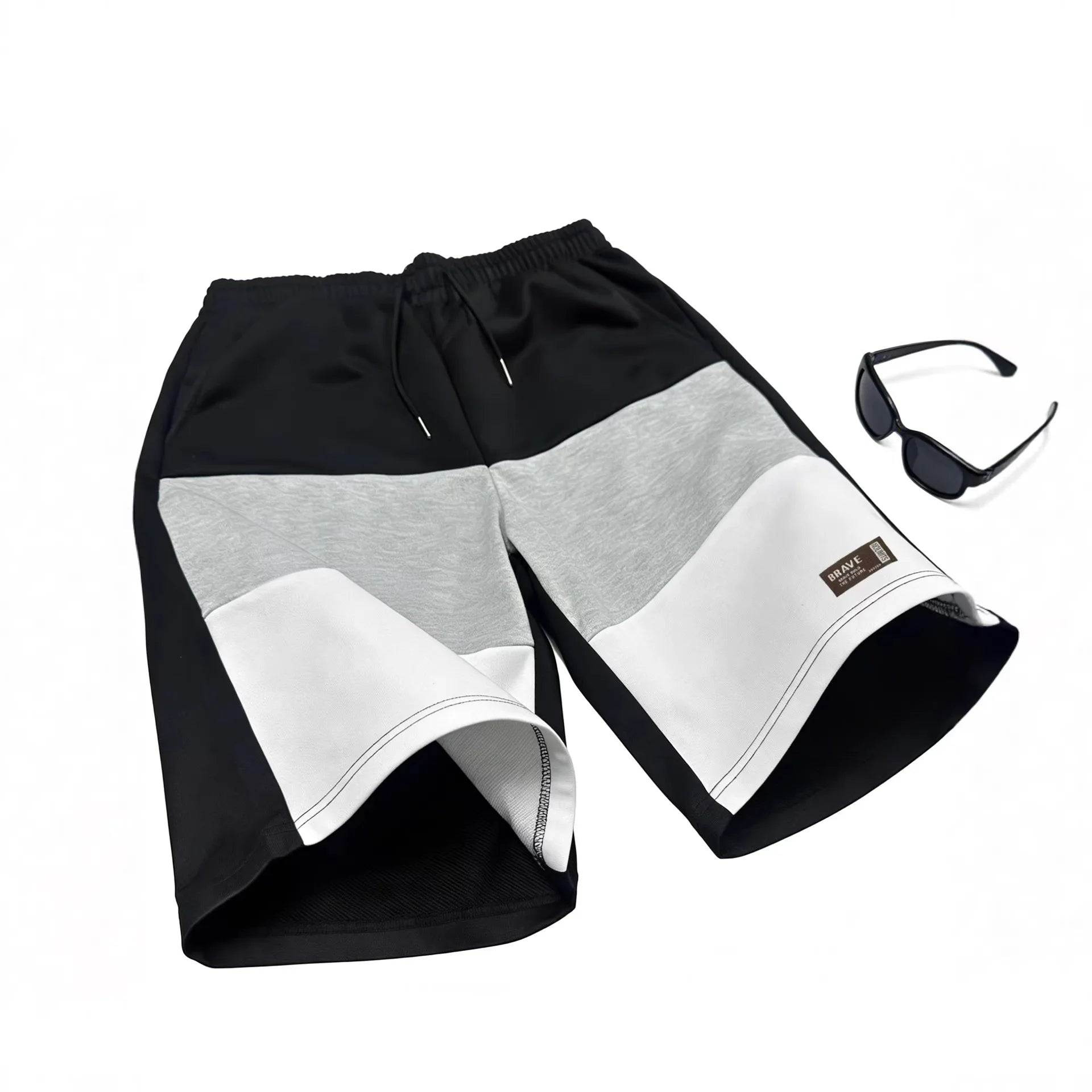 Men's Casual Color Block Short Pants American Loose Straight Leg Five-Quarter Length Summer New Sporty Trendy Polyester Fiber