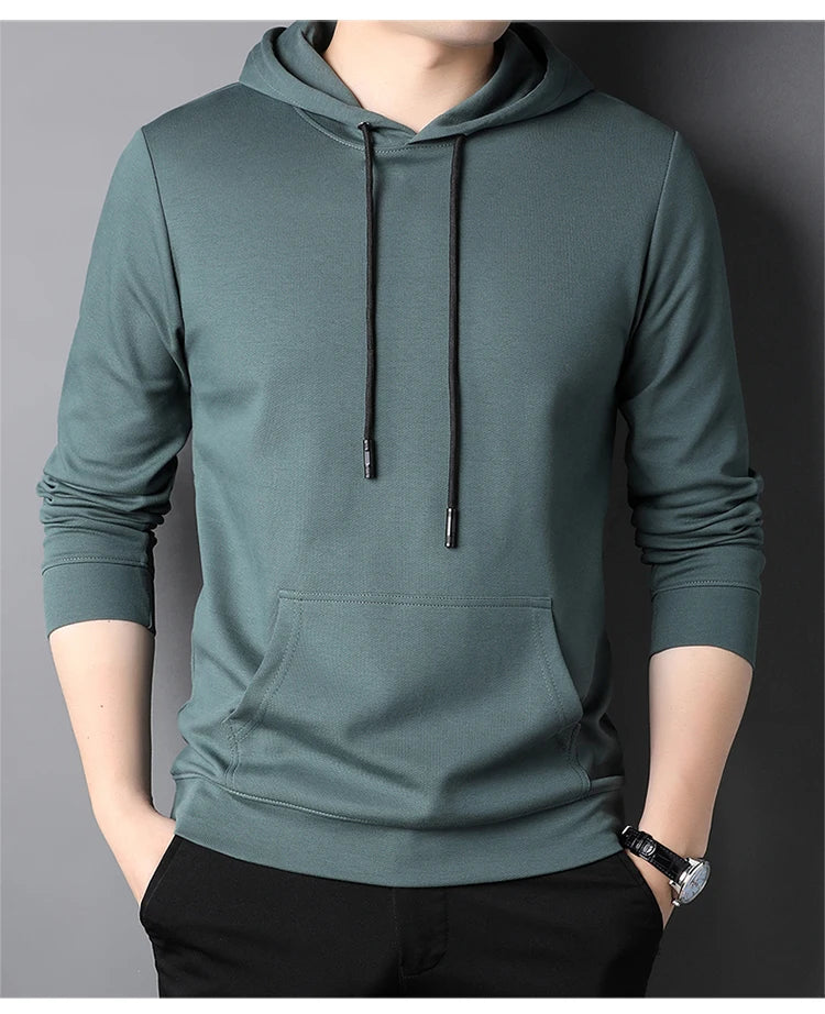Spring Autumn Thin Pure Cotton Hoodie Men's Slim Fit Korean Sle Trendy  Color Long Sve T-irt Casual Comfortable