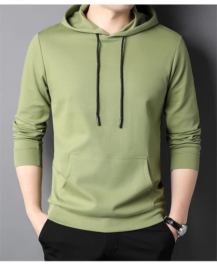 Spring Autumn Thin Pure Cotton Hoodie Men's Slim Fit Korean Sle Trendy  Color Long Sve T-irt Casual Comfortable