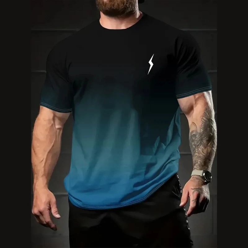 Men's Gradient Color Pattern TShirt Casual BreathO-Neck Short Sleeve Tee For Outdoor Activities Summer Oversized Streetwear Tops