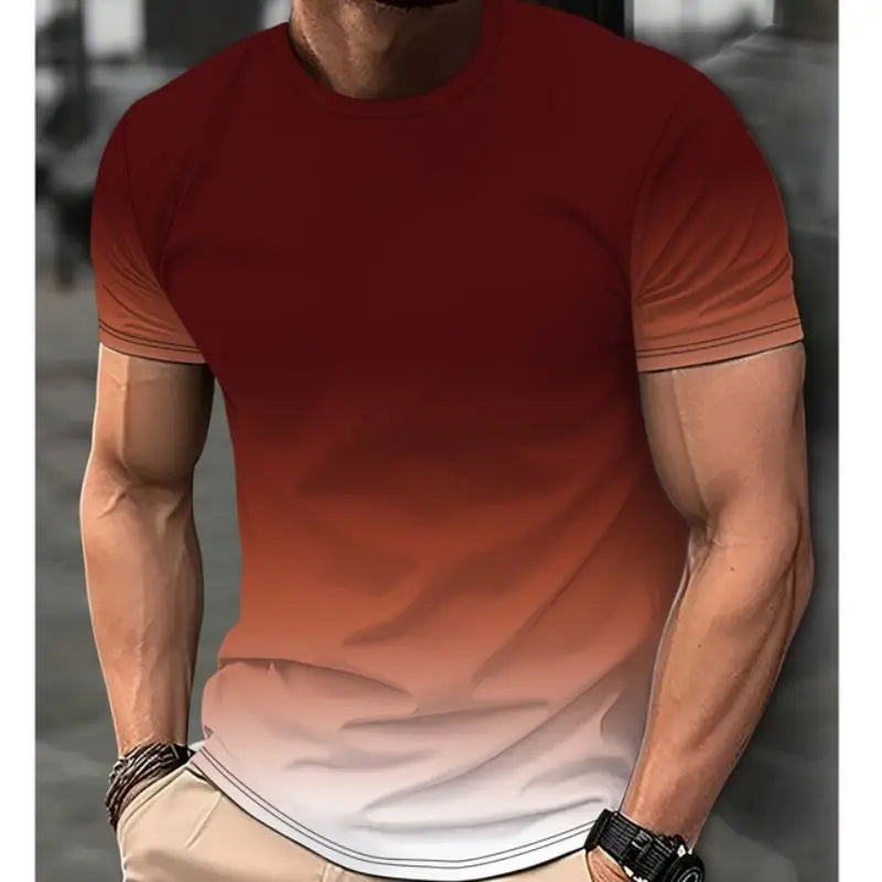 Men's Gradient Color Pattern TShirt Casual BreathO-Neck Short Sleeve Tee For Outdoor Activities Summer Oversized Streetwear Tops