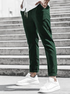Men's Solid Color Casual Pants with Drawstring Waist Regular Fit Comfy Trousers with Pockets for Spring And Fall