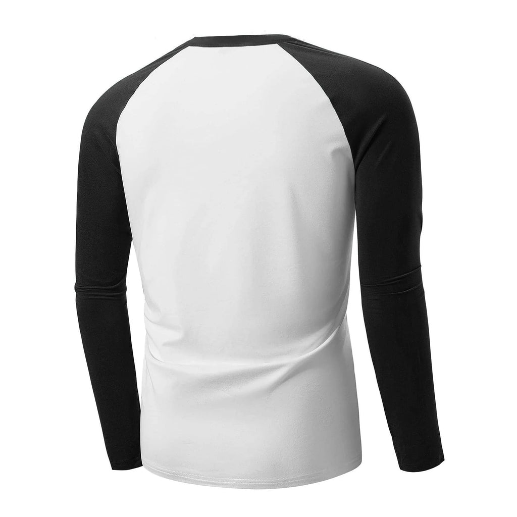 New Slim Fit Round Neck Long Sleeve T-Shirt Men with Arm Color Block Casual Base Layer