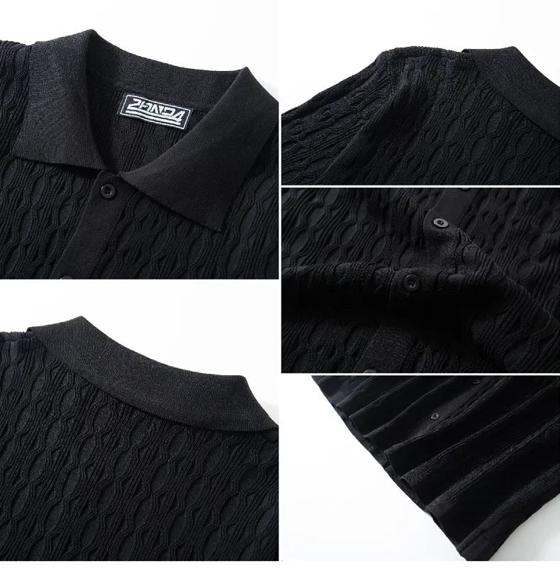 Summe Embroidery Men's Short Sleeved Fashion knitted Shirt 2025 Men's Business Solid Color Casual Button Cardigan POLO Shirt Top
