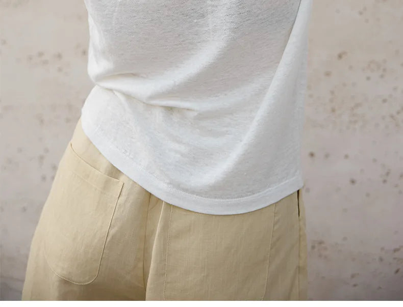100% Hemp Knitted Thin Tank Top For Women Solid Color Summer Round Neck Sleeveless New Breathable Tops White Tops