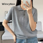 WinvyNee Summer Women's Clothing Cotton Polo T-shirt Short Sleeve Polo Collar Clothes Solid Casual Pullover Female Tops A1002029