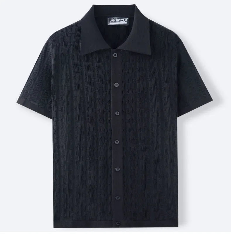 Summe Embroidery Men's Short Sleeved Fashion knitted Shirt 2025 Men's Business Solid Color Casual Button Cardigan POLO Shirt Top