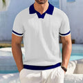 Summefashion Patchwork Knitted Polo Shirts Men Business Casual Turn Down Collar Knit Polos Male Vintage Short Sleeve Tees Tops
