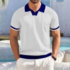 Summefashion Patchwork Knitted Polo Shirts Men Business Casual Turn Down Collar Knit Polos Male Vintage Short Sleeve Tees Tops