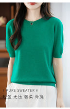 Fall/winter women's O-neck basic warm casual pullover fashion short sleeve 100% wool 22-color knitted sweater.