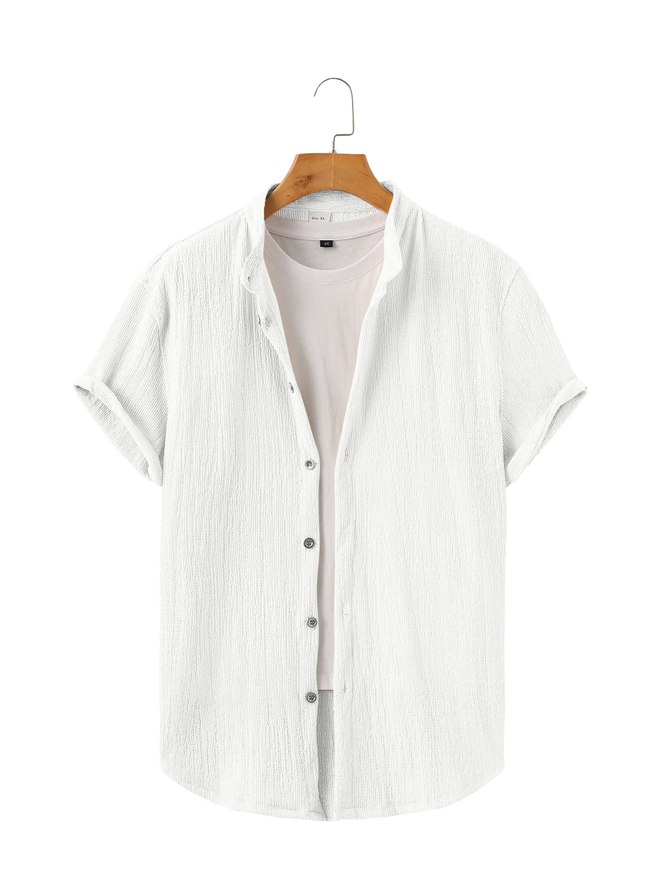 Casual Summer Shirt Men's Stand Collar Short Sleeve Light Maturity Leisure T-Shirt Open Cardigan Polyester Quick Dry Anti-Def...