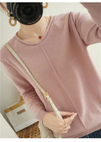2023 Autumn/Winter Women's New Pullover Casual Solid 100% Cotton Knitted V-Neck Loose Sweater Fashion Soft Breathable Top