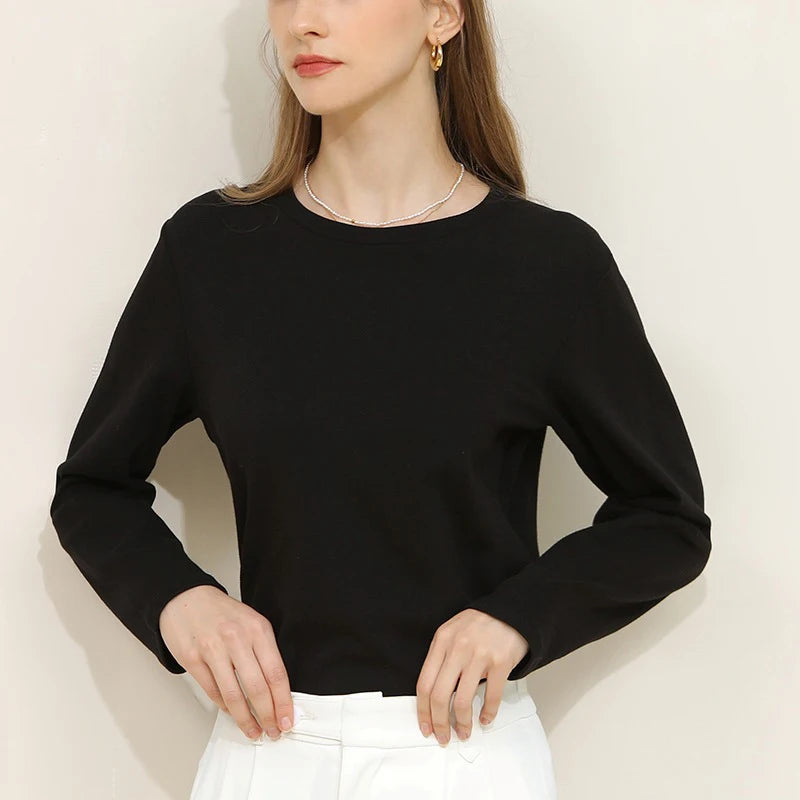 94% Cotton Woman T-Shirt Casual Long Sleeve Tees O-Neck Streetwear Top Harajuku Basic Woman Clothes
