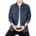 New Men's Denim Shirt Pure Cotton Washed Fashion Top Youth Style Japanese Design Autumn Collection Slim Fit Long Sleeve Casua...