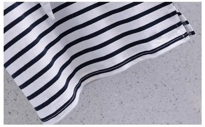 Girls Summer Casual Striped Sailor Collar Short Sleeve Suits 4 6 8 10 12 14 Years Girls JK Style Fashion Tops+Skirts 2pcs Sets