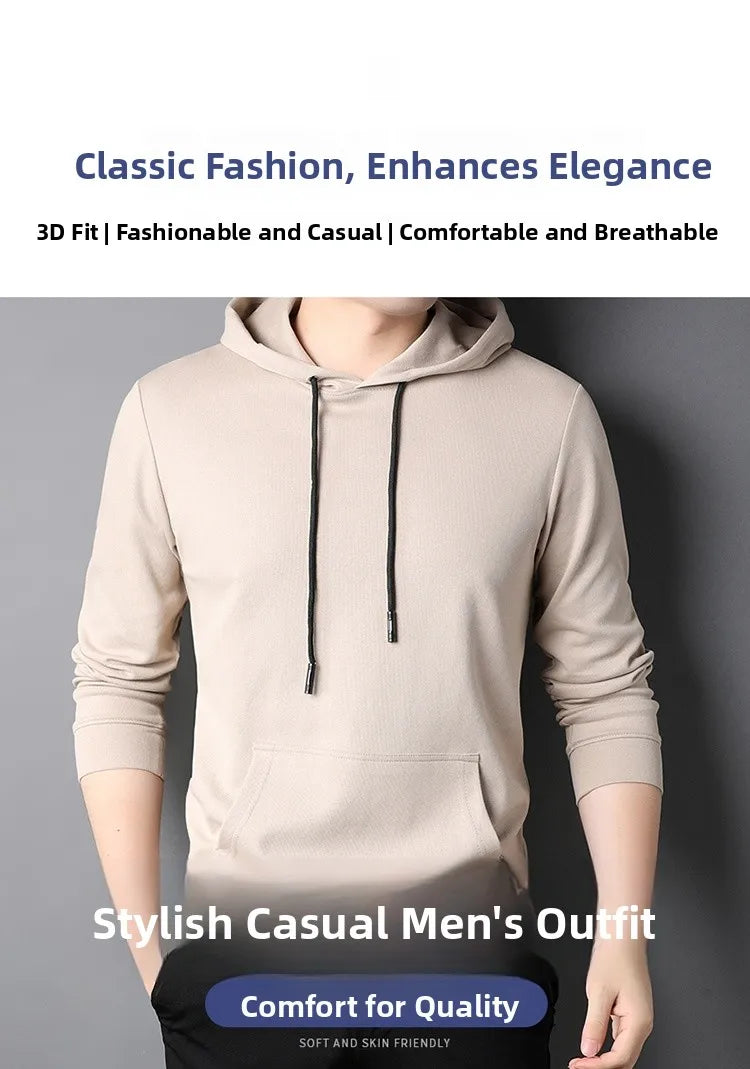 Spring Autumn Thin Pure Cotton Hoodie Men's Slim Fit Korean Sle Trendy  Color Long Sve T-irt Casual Comfortable