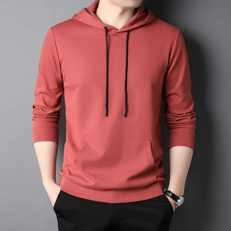 Spring Autumn Thin Pure Cotton Hoodie Men's Slim Fit Korean Sle Trendy  Color Long Sve T-irt Casual Comfortable