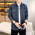 New Men's Denim Shirt Pure Cotton Washed Fashion Top Youth Style Japanese Design Autumn Collection Slim Fit Long Sleeve Casua...