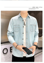 New Men's Denim Shirt Pure Cotton Washed Fashion Top Youth Style Japanese Design Autumn Collection Slim Fit Long Sleeve Casua...