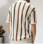 New American Chic Hollow Out Male Polo Shirts Trendy Striped Knitted V Neck Short Sleeve T-shirt High Street Breathable Knitwear