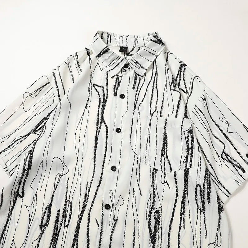 Stay Cool in Style with Our Black Patterned Short Sleeve Men's Shirt