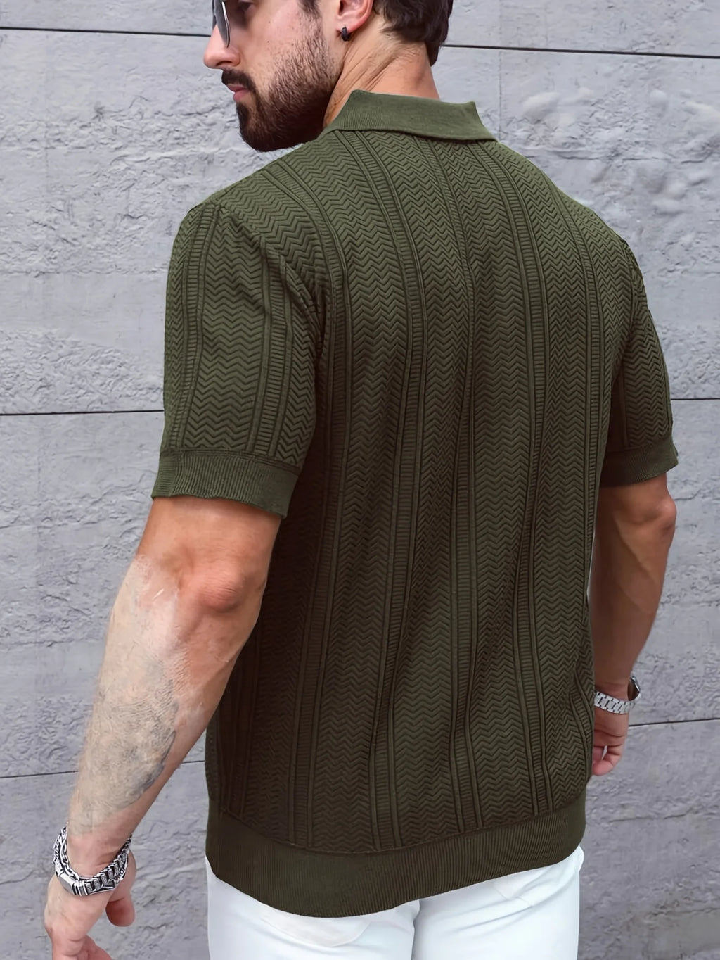 New 2026 Knitted Polo Shirt - Twisted Knit Texture Men's Summer Casual Collar Short Sleeve Buttoned Solid Color Hooded Knitted T