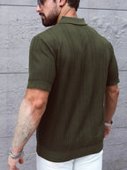 New 2026 Knitted Polo Shirt - Twisted Knit Texture Men's Summer Casual Collar Short Sleeve Buttoned Solid Color Hooded Knitted T