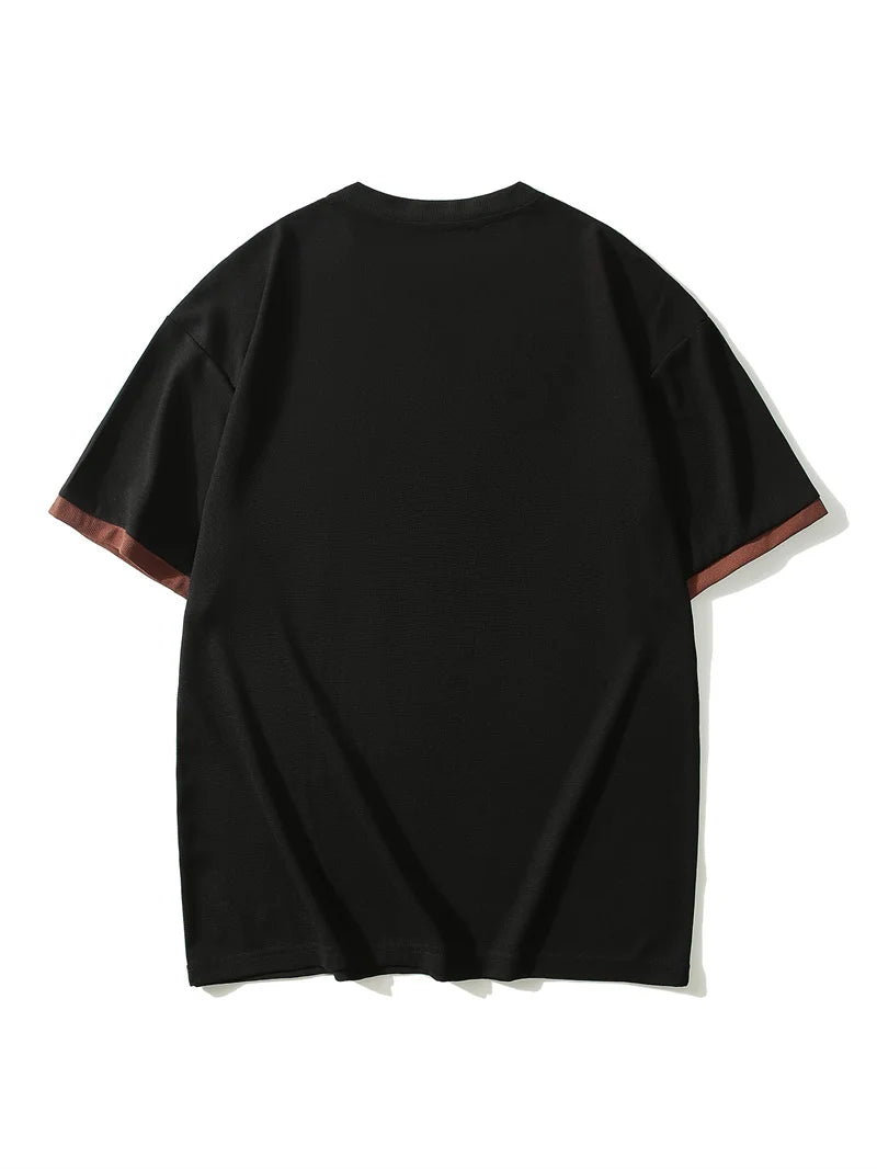 summer Casual breathable Men Tops Patchwork pocket sports pullover Textured Male Loose round collar short sleeve men T-shirts