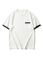 summer Casual breathable Men Tops Patchwork pocket sports pullover Textured Male Loose round collar short sleeve men T-shirts