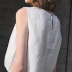 100% Linen Tank Top Women 2026 Summer Breathable Short Tops Sleeveless Casual Loose Cotton Linen Drawstring Crop Tops
