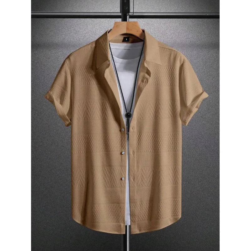 Men's Pure Color Flat Button Casual Short Sleeve Shirt Autumn Winter New Style Slim Fit Comfortable Breathable Fashionable