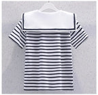 Girls Summer Casual Striped Sailor Collar Short Sleeve Suits 4 6 8 10 12 14 Years Girls JK Style Fashion Tops+Skirts 2pcs Sets