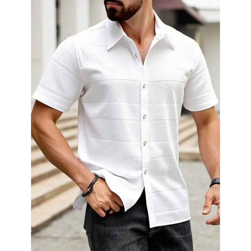 Men's Pure Color Flat Button Casual Short Sleeve Shirt Autumn Winter New Style Slim Fit Comfortable Breathable Fashionable