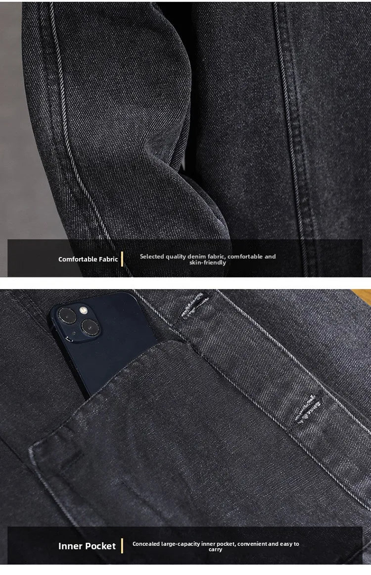 Casual Men's Denim Jacket Spring Autumn American Simple Trendy Hoodie Detachable Breathable Wear Resistant Windproof Sweat AB...