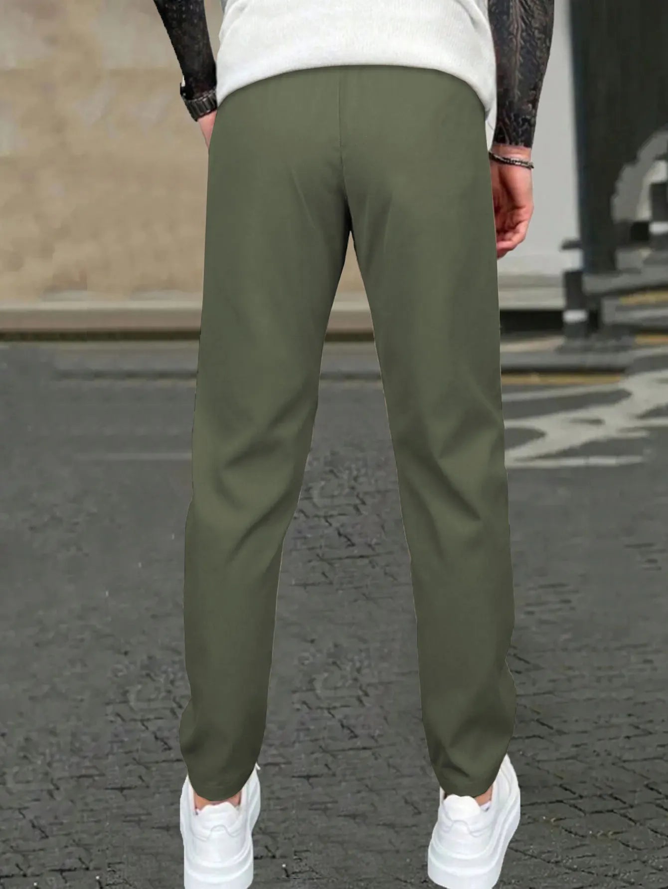 Men's Solid Color Drawstring Waist Casual Pants Regular Fit Comfy Trousers with Pockets for Spring And Fall
