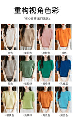 Fall/winter women's O-neck basic warm casual pullover fashion short sleeve 100% wool 22-color knitted sweater.