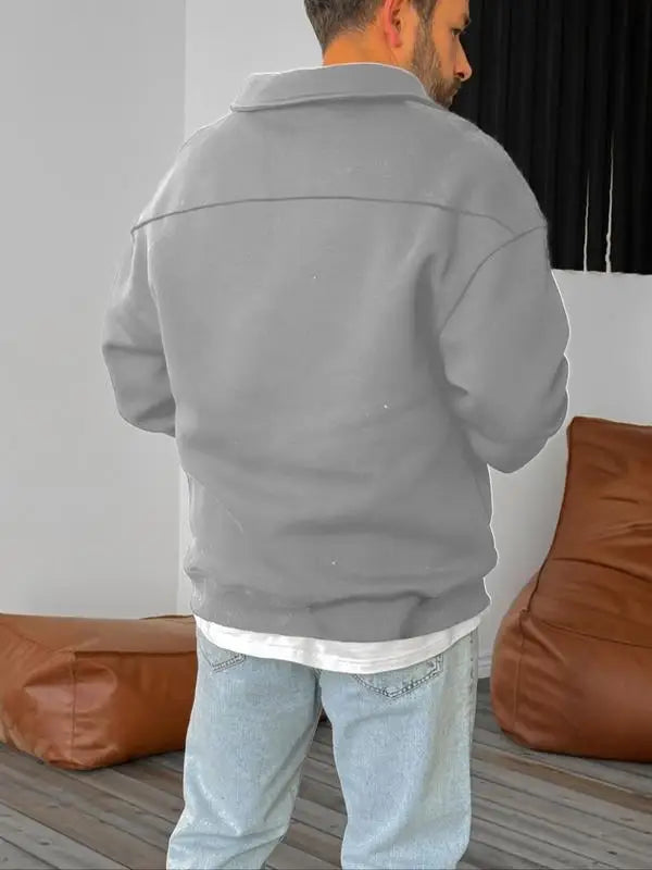 2025 New Men's Double-sided Fleece Half-Zip Casual Hoodie Jacket Autumn Winter Polyester Fiber Sporty Loose Fit Fashion Urban