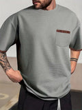 summer Casual breathable Men Tops Patchwork pocket sports pullover Textured Male Loose round collar short sleeve men T-shirts