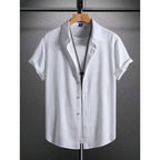 Men's Pure Color Flat Button Casual Short Sleeve Shirt Autumn Winter New Style Slim Fit Comfortable Breathable Fashionable