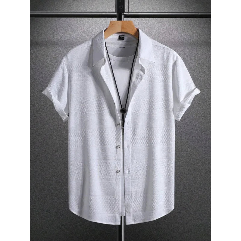 Men's Pure Color Flat Button Casual Short Sleeve Shirt Autumn Winter New Style Slim Fit Comfortable Breathable Fashionable
