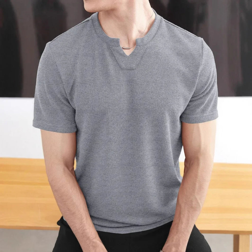 Men's Sporty V-Neck T-Shirt Breathable Casual Summer Top Comfortable Advanced Feeling Male Model Summer Season Crew Neck