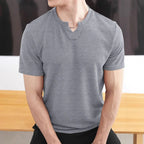 Men's Sporty V-Neck T-Shirt Breathable Casual Summer Top Comfortable Advanced Feeling Male Model Summer Season Crew Neck