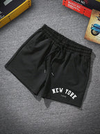 Men's Letter Graphic Print Drawstring Waist Shorts Casual Tie Front Track Athletic Shorts Basketball Training Summer Oversized