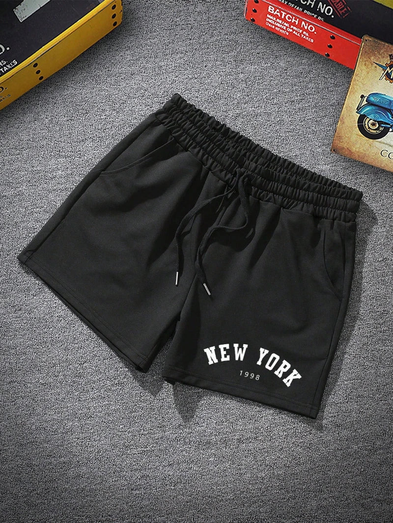 Men's Letter Graphic Print Drawstring Waist Shorts Casual Tie Front Track Athletic Shorts Basketball Training Summer Oversized