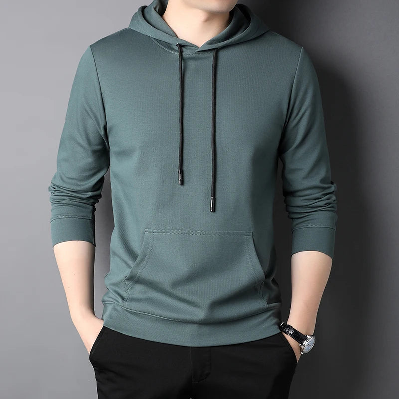 Spring Autumn Thin Pure Cotton Hoodie Men's Slim Fit Korean Sle Trendy  Color Long Sve T-irt Casual Comfortable